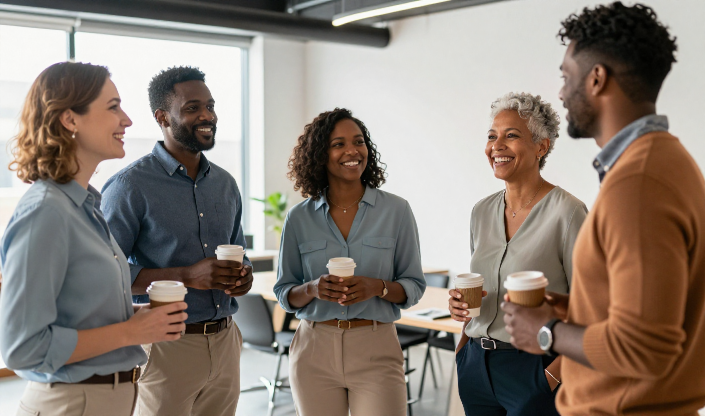 Diverse professionals connecting and collaborating